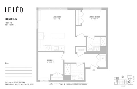 Floor plan for 2 beds, 2 baths, 903 sqft